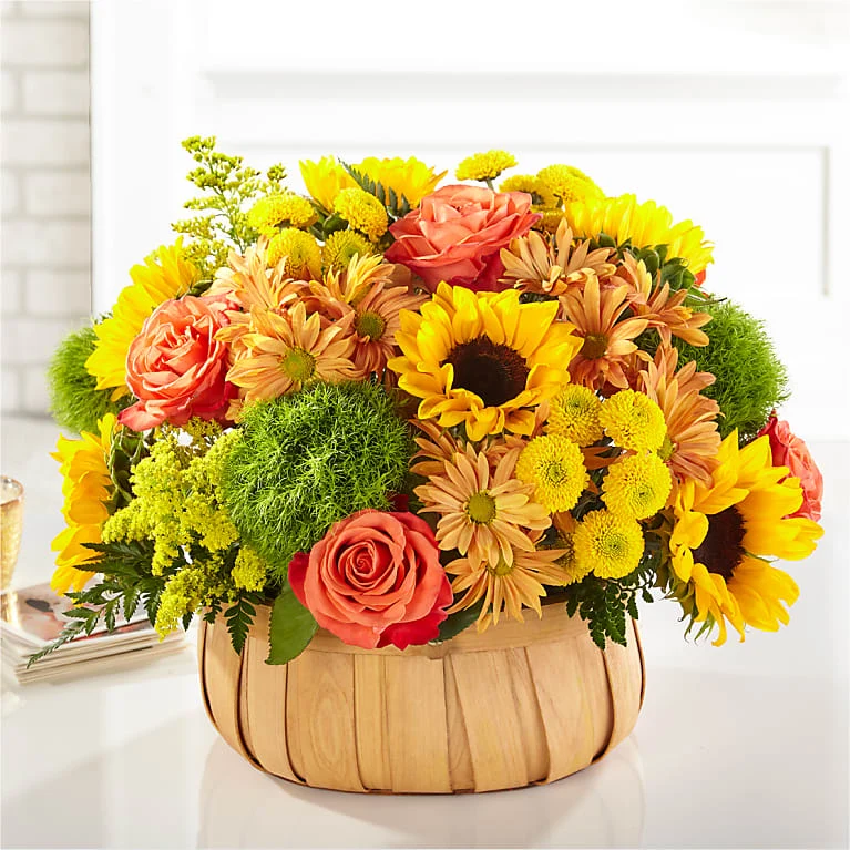 Cesta de girasoles de cosecha